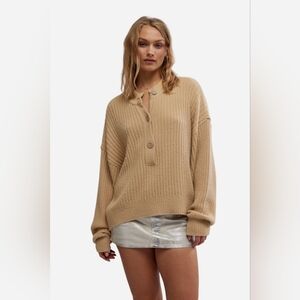 Free People Cocoa Rib Henley Sweater Size M In Sugar Cookie Beige